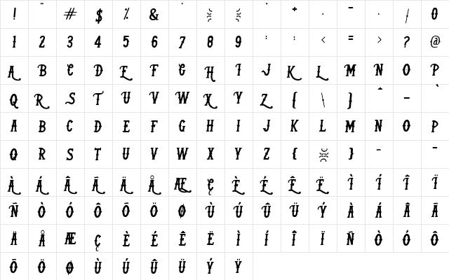 (Kind Of Rock) Regular  glyph index