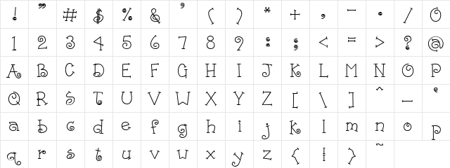 DJ Squirrelly Regular  glyph index