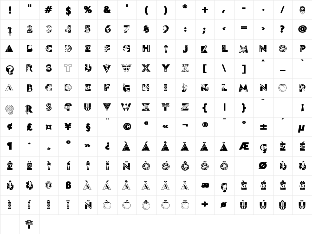 Fonture Regular  glyph index