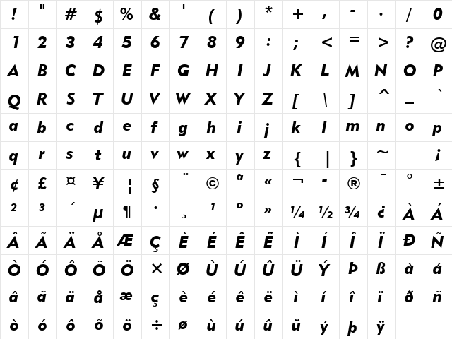 Geometr415 Blk BT Black Italic  glyph index