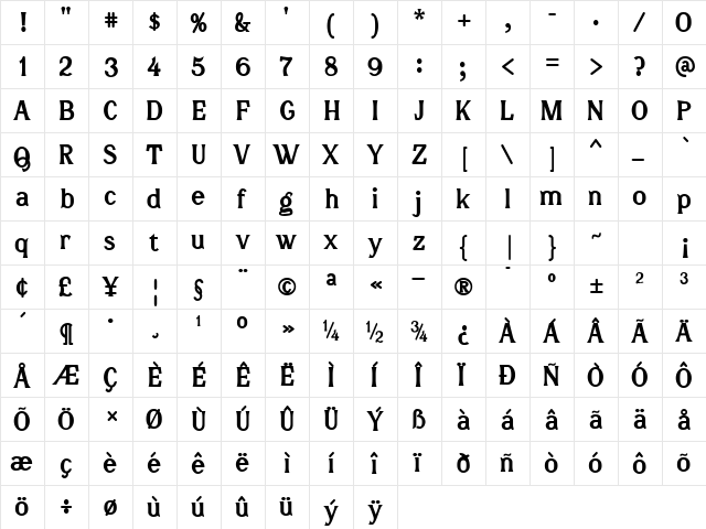 DavidFarewell Bold  glyph index