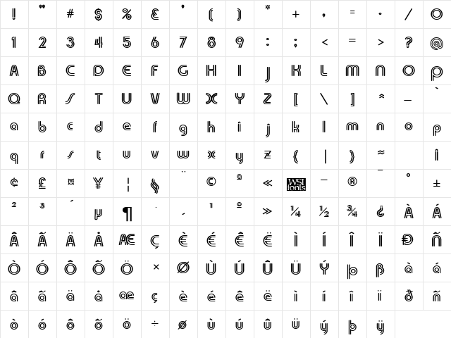 Duo-Line Regular  glyph index