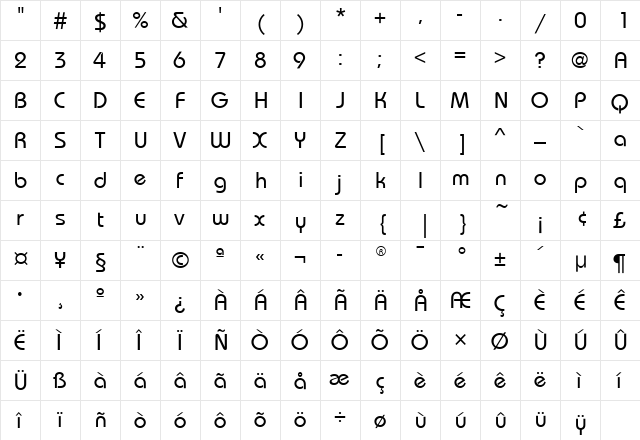 BauhausMdITC Medium  glyph index