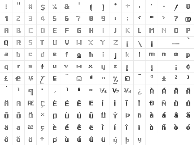 BigSquareDots Regular  glyph index