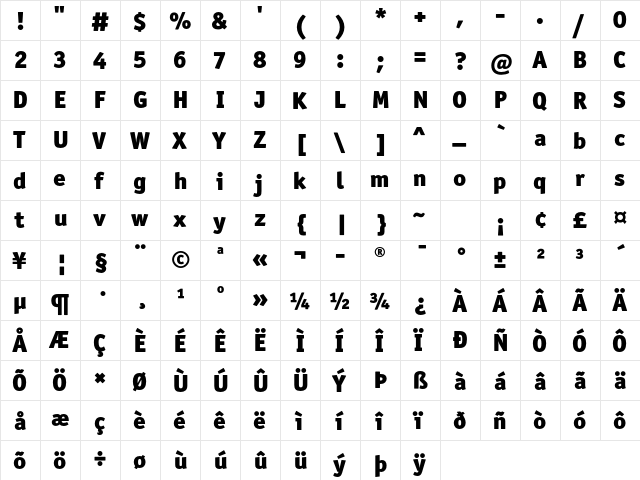 OfficinaSansITCStd Black  glyph index