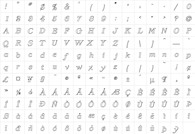 Providence Ho Regular  glyph index