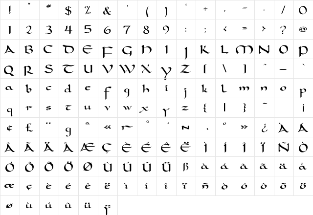 Dolmen Regular  glyph index