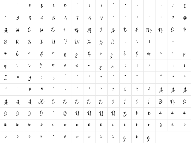 Ashadiya Regular  glyph index