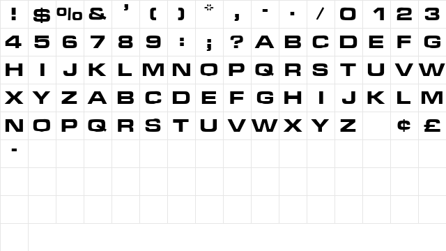 ChinoCapsSSK Regular  glyph index