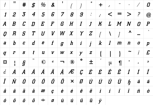 City BQ Regular  glyph index