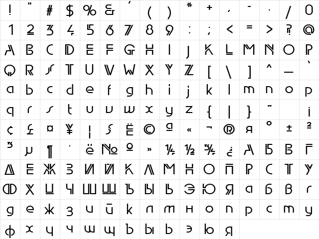 EdgeLine Demi Bold  glyph index