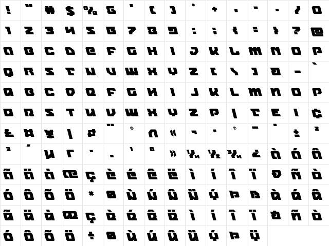 Legacy Cyborg Leftalic Regular  glyph index