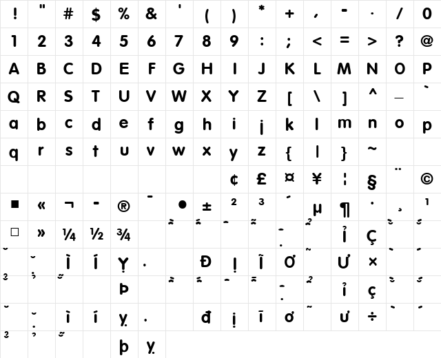 VNI-Vari Bold  glyph index