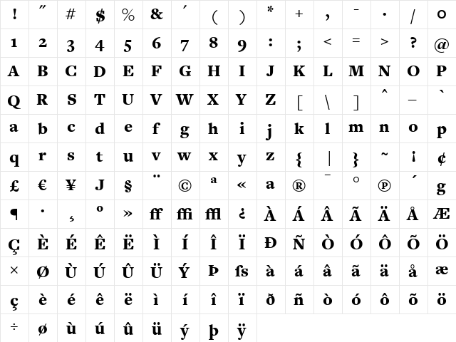 FreightText Black  glyph index