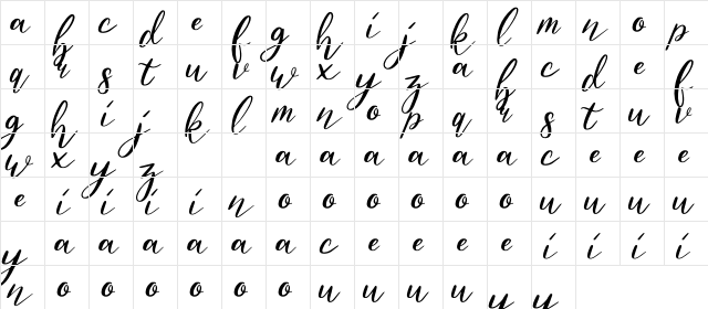 Jabetta Regular  glyph index