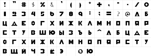 Constructivist Cyrillic  glyph index