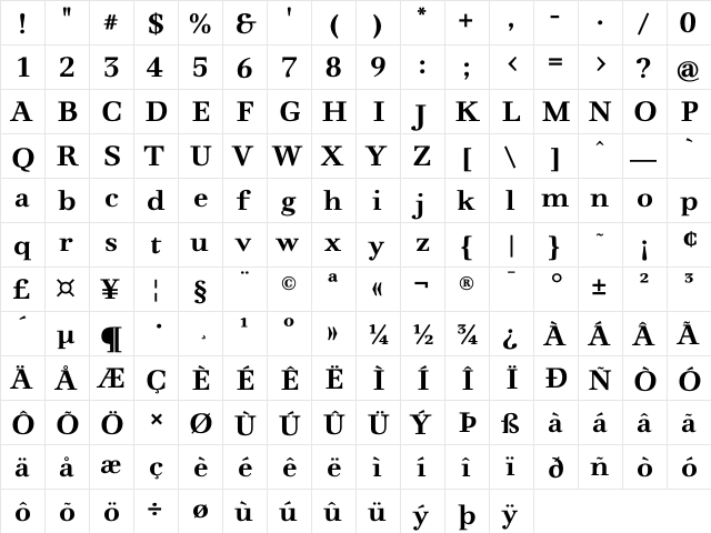 Dedica DaMa Bold  glyph index