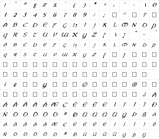 FZ JAZZY 31 ITALIC Normal  glyph index