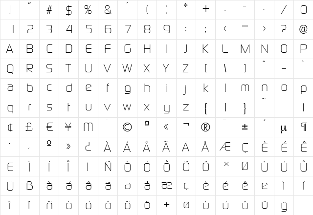DigitalSerial Regular  glyph index