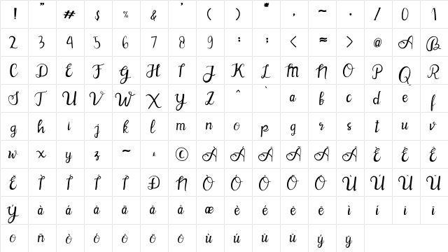 BlinkPink Regular  glyph index