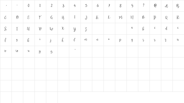 wisteria Regular  glyph index