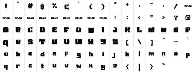 BERM CREEK demo Regular  glyph index