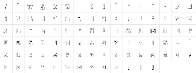XPED Shadow Regular  glyph index