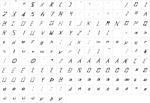 FZ WARPED 34 ITALIC Normal  glyph index