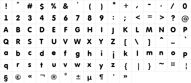 a_FuturaRound Bold  glyph index