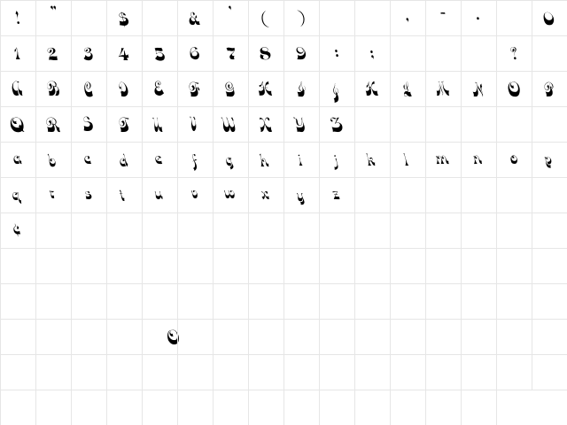 Dowd Bold Regular  glyph index