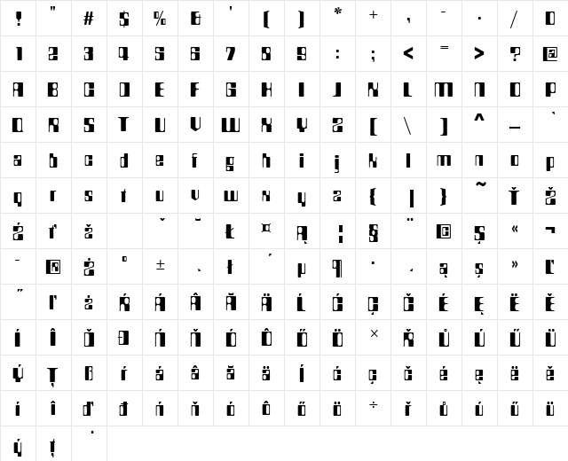 CountdownDEE Regular  glyph index