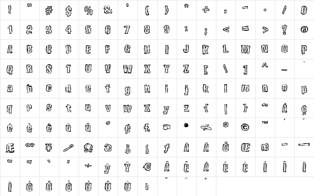 OWOHunkyDory Regular  glyph index
