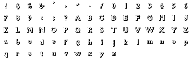 BinetShadowSSK Regular  glyph index