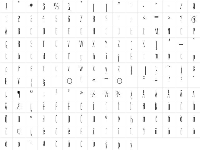 Labtop Secundo Regular  glyph index