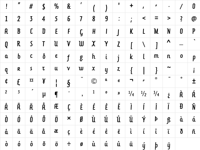 Forkbeard ITC Std Condensed  glyph index