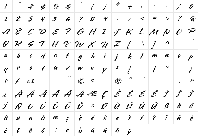 LamboHmkBold Regular  glyph index