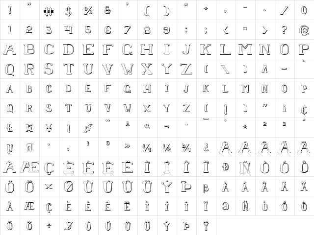 Chardin Doihle Shadow Regular  glyph index