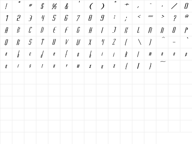 Joe 17 Regular  glyph index