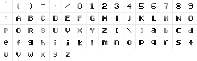 Mobitec 6x6 Regular  glyph index