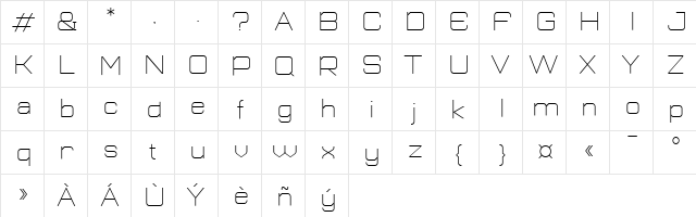 Plutonian Thin Demo Bold  glyph index