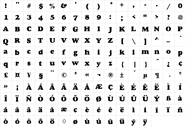 Alfredo Heavy Regular  glyph index