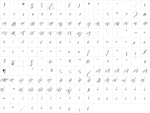 Andeglei Regular  glyph index