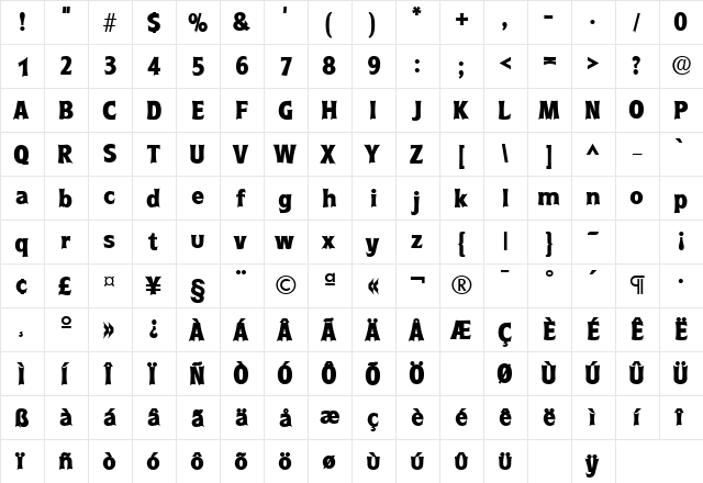 RoundestLH Bold  glyph index