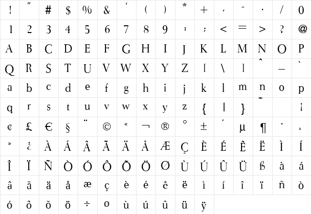 I772-Roman Regular  glyph index