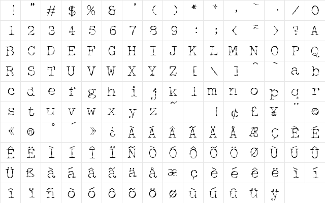 Detective Regular  glyph index