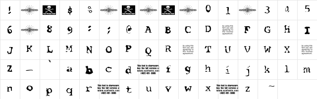 Font Pirate UNPAID DEMO  glyph index