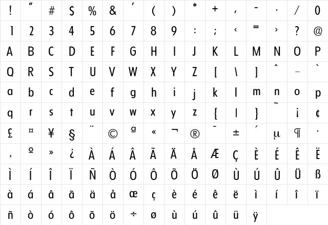 Florida-Regular Regular  glyph index