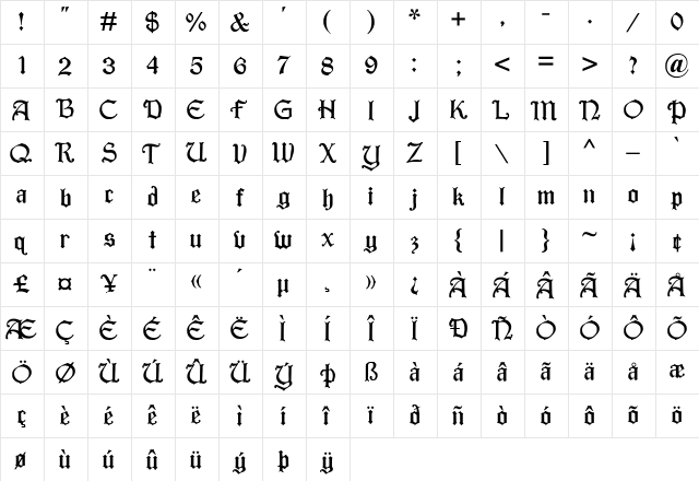 LD Cottage Regular  glyph index