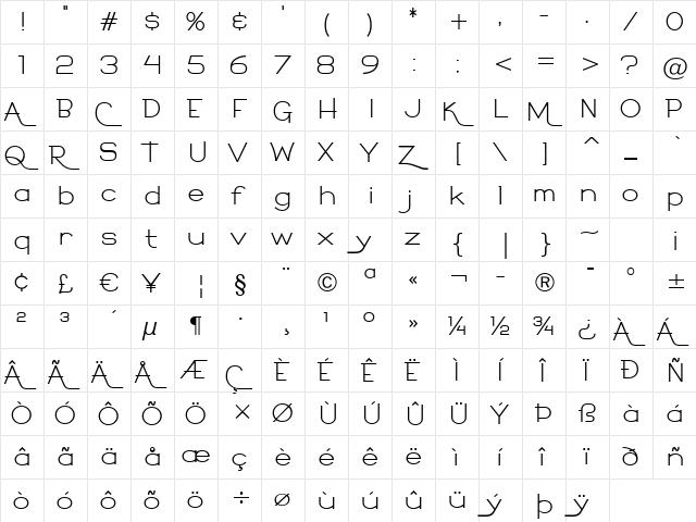 Calamity Teen BTN Regular  glyph index