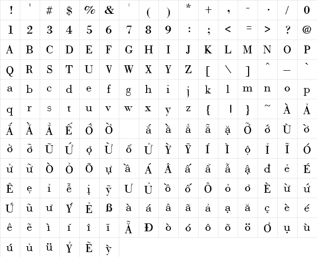 VPS Con Son Regular  glyph index